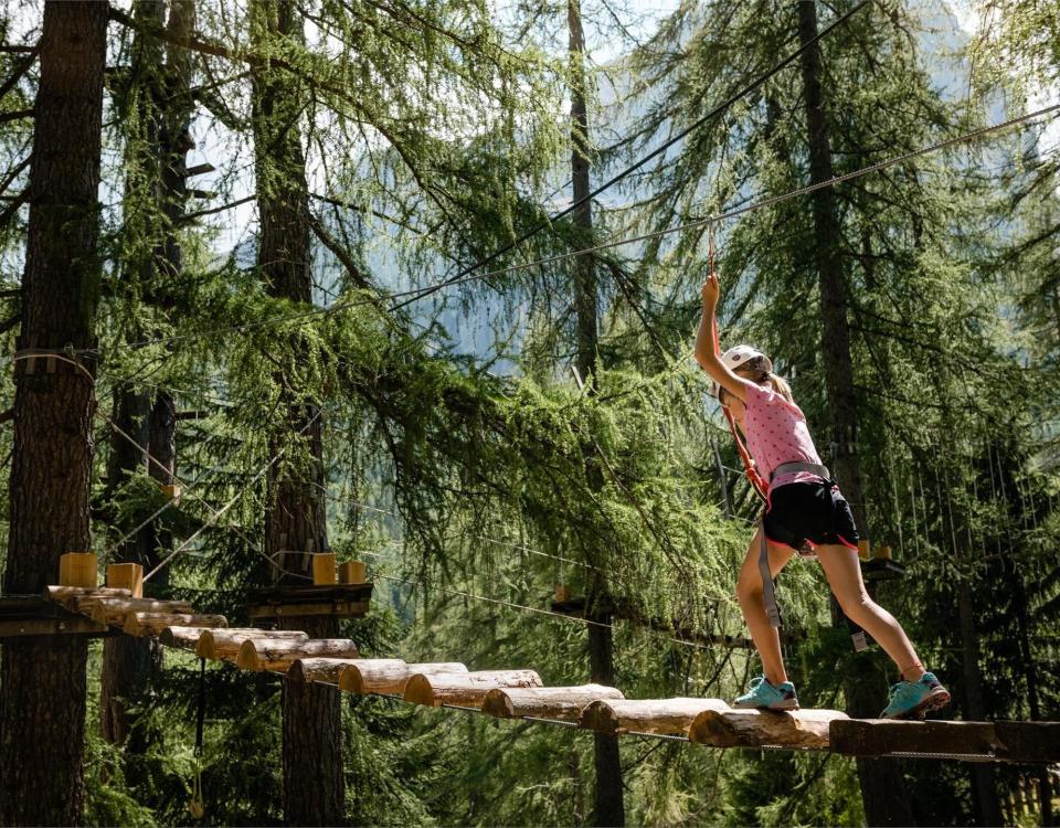 At the Colfosco high-rope course