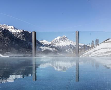 Sky Pool with View on the Dolomites in Winter