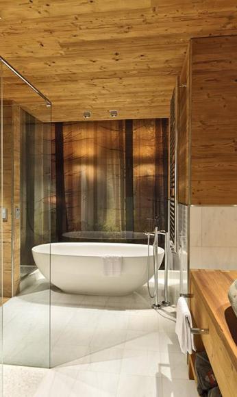 Bathroom with Bath Tub and Shower in Lasa Marble - Chalet Tera